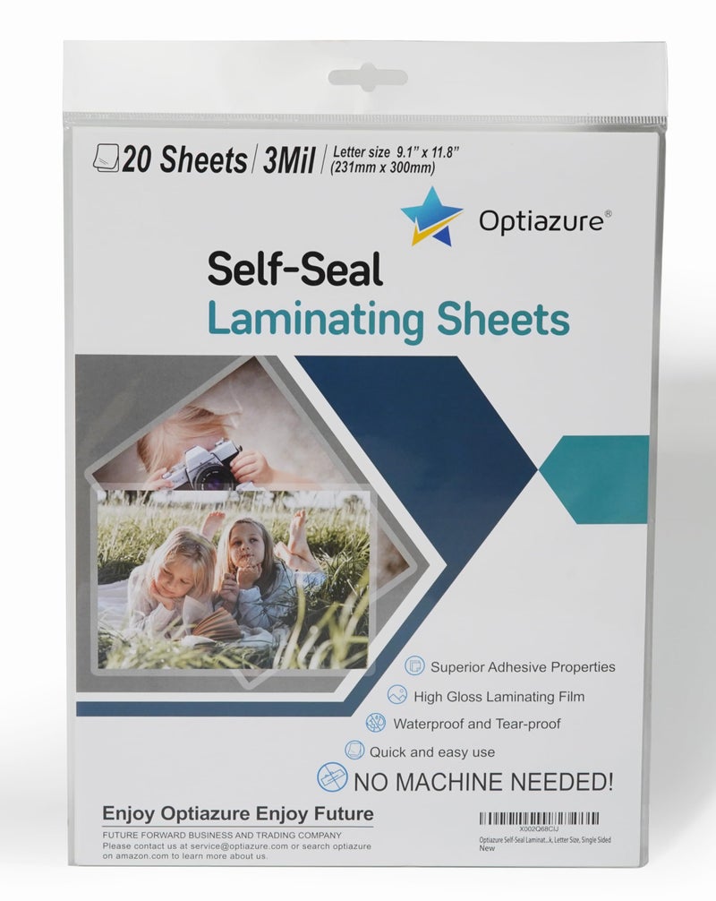 Optiazure Self-Seal Laminating Sheets 9.1""X11.8"" Inches, 3Mil 20Pack, Letter Size, Single Sided - Image 1